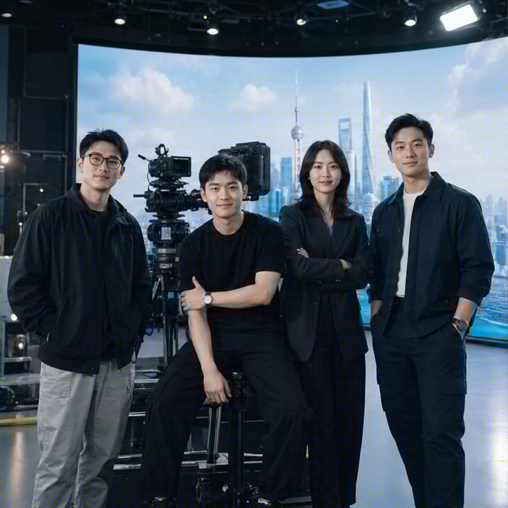 中网创信创意团队与专业摄影机在上海影棚合影